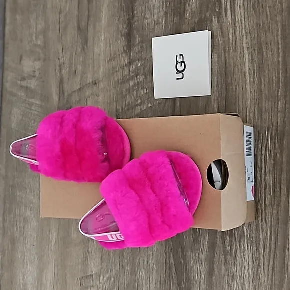 UGG TODDLER FLUFF YEAH ROCK ROSE SLIDES 6