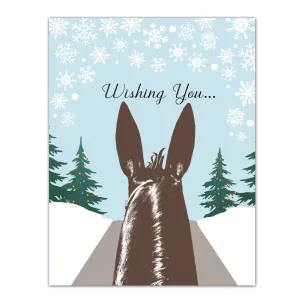 View Between Long Ears Mule Holiday Cards