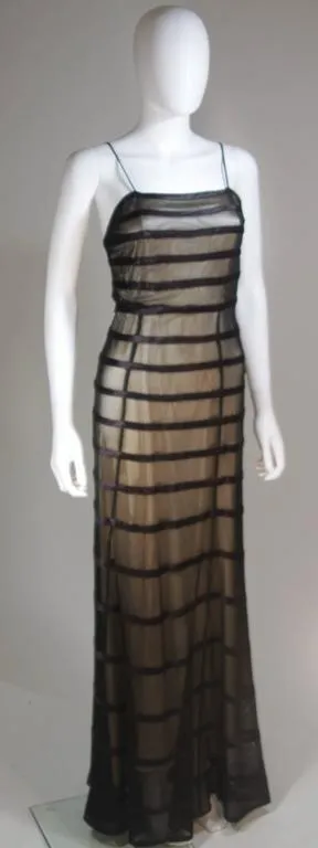 VINTAGE Circa 1930s Black Mesh Gown, Silk & Nude Slip Size 2-4