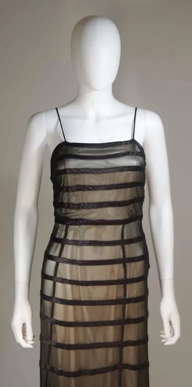VINTAGE Circa 1930s Black Mesh Gown, Silk & Nude Slip Size 2-4