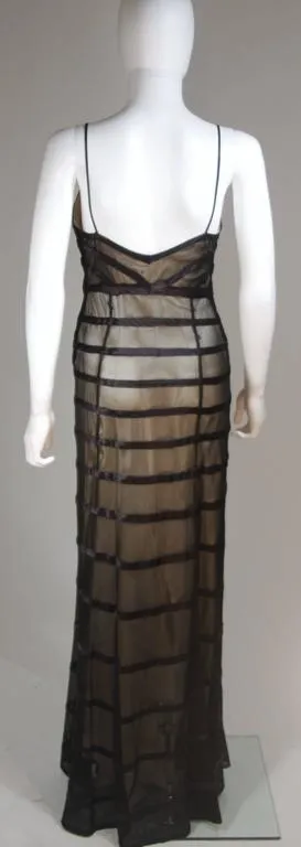 VINTAGE Circa 1930s Black Mesh Gown, Silk & Nude Slip Size 2-4