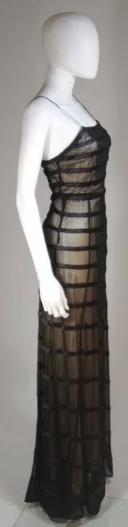 VINTAGE Circa 1930s Black Mesh Gown, Silk & Nude Slip Size 2-4