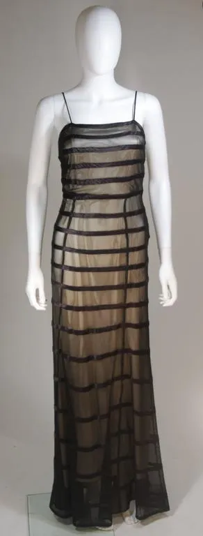 VINTAGE Circa 1930s Black Mesh Gown, Silk & Nude Slip Size 2-4