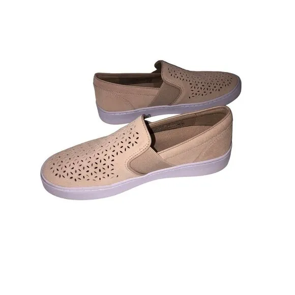 Vionic Womens Size 6.5 Splendid Kani Slip On Loafer Perforated Suede Neutral Tan