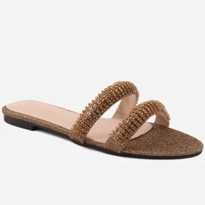 Women" GRACIE" Chunky Diamante Cross Straps Slippers