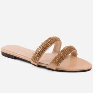 Women" GRACIE" Chunky Diamante Cross Straps Slippers