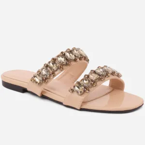 Women"CHLOE" Cross Strap Diamante Slippers