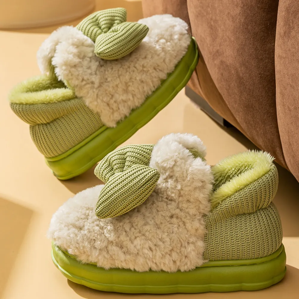 Women's Chunky Bow Patterned Slipper with Plush Lined | Comfortable for Everyday Wear
