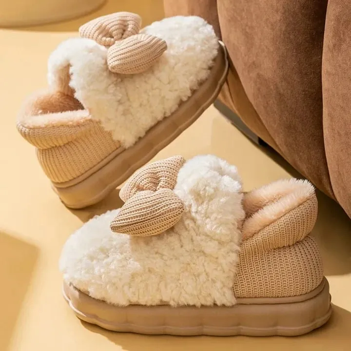 Women's Chunky Bow Patterned Slipper with Plush Lined | Comfortable for Everyday Wear