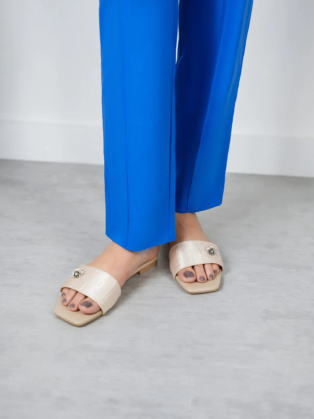 Womens "FERRULE" Satin Decorated Slippers