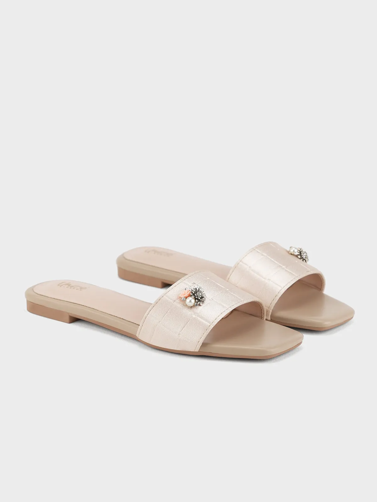 Womens "FERRULE" Satin Decorated Slippers