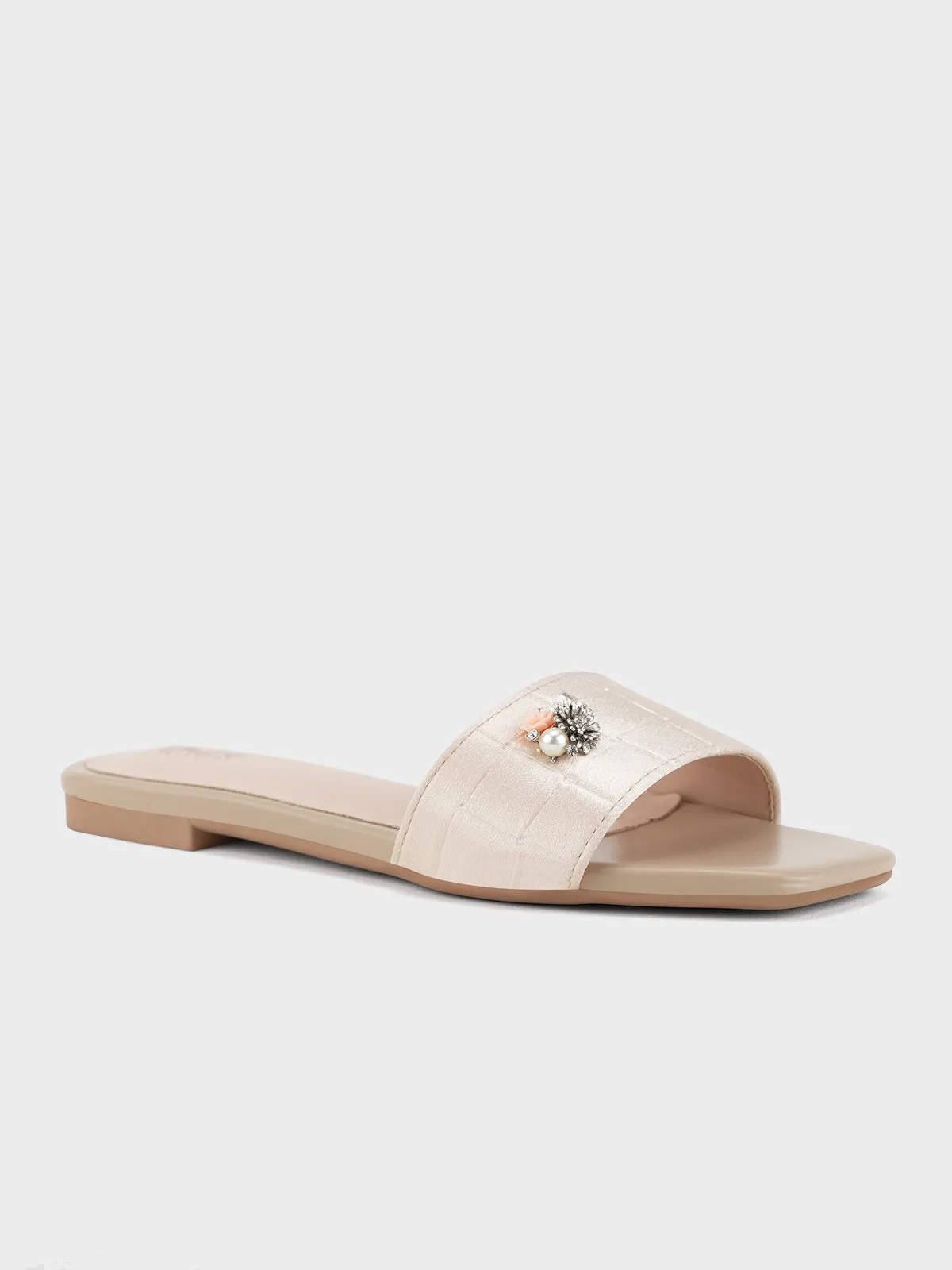 Womens "FERRULE" Satin Decorated Slippers