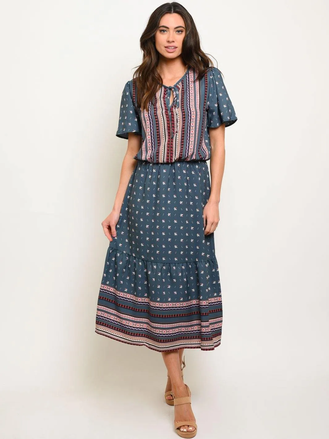 WOMEN'S WOVEN TRIBAL PRINT MAXI DRESS