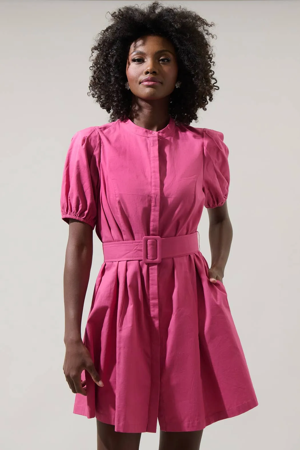 Yami Button Down Shift Mini Dress - Magenta