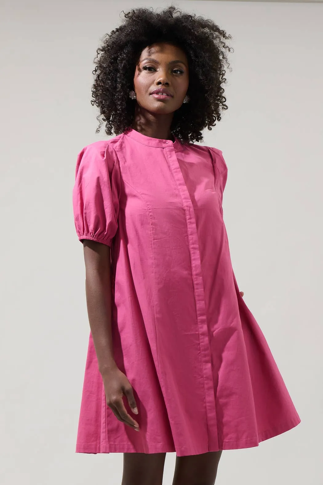 Yami Button Down Shift Mini Dress - Magenta