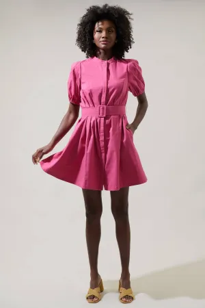 Yami Button Down Shift Mini Dress - Magenta