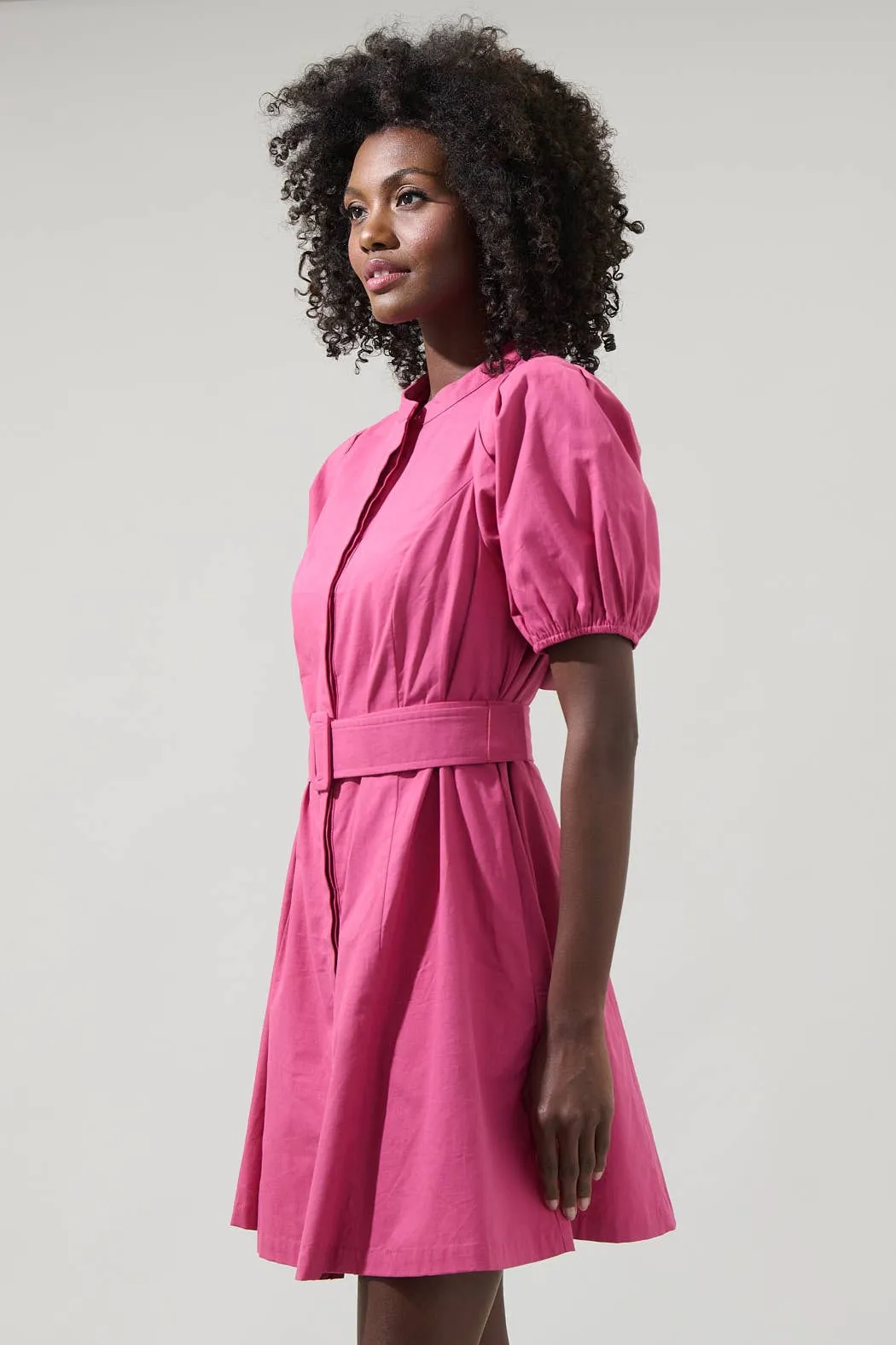 Yami Button Down Shift Mini Dress - Magenta