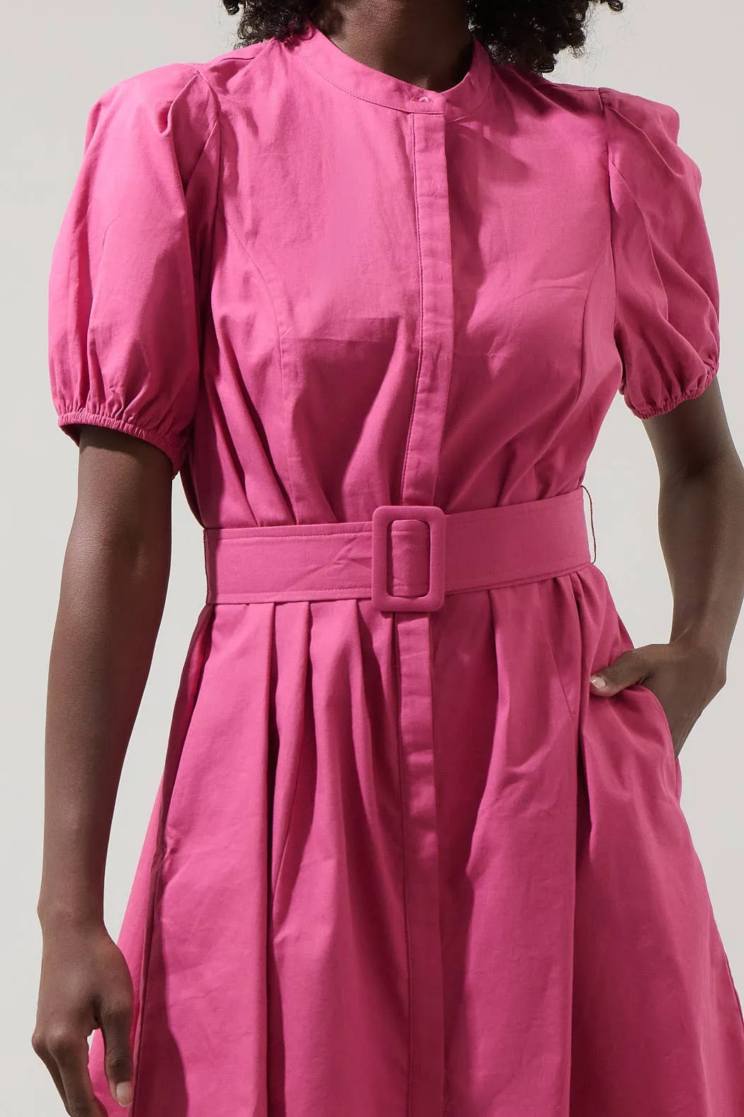 Yami Button Down Shift Mini Dress - Magenta