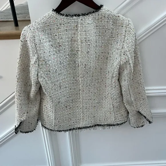Zara Ecru Sequin Tweed Pearl Button Blazer size small