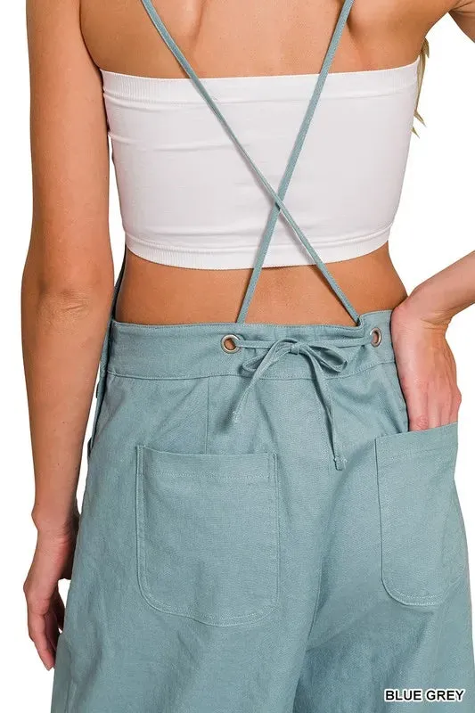 Zenana Woven Spaghetti Strap Overalls