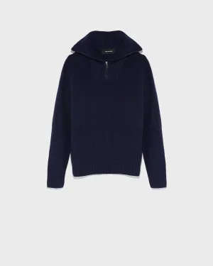 Zip-front sweater trucker collar